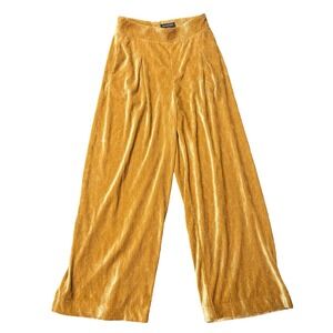 MINKPINK Gold Crushed Velvet Ribbed Wide Leg‎ Pants Medium Boho Retro